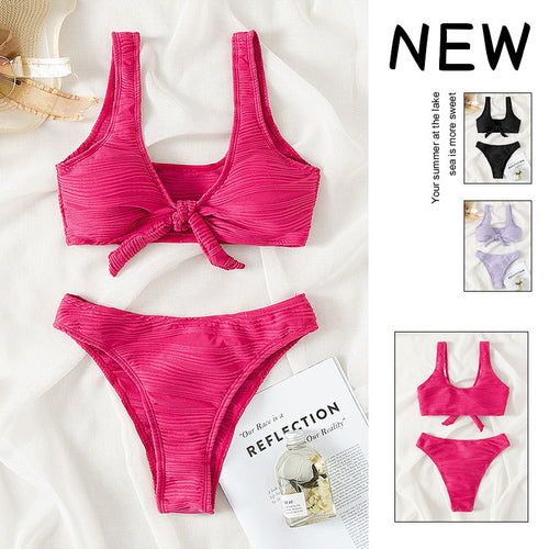 Damen Bandeau-Bikini mit raffiniertem Knoten-Design und hohem Beinausschnitt Drune