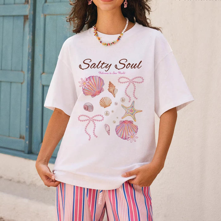 Damen Grafik T-Shirt mit maritimem Muschelmotiv und legerem Schnitt Drune