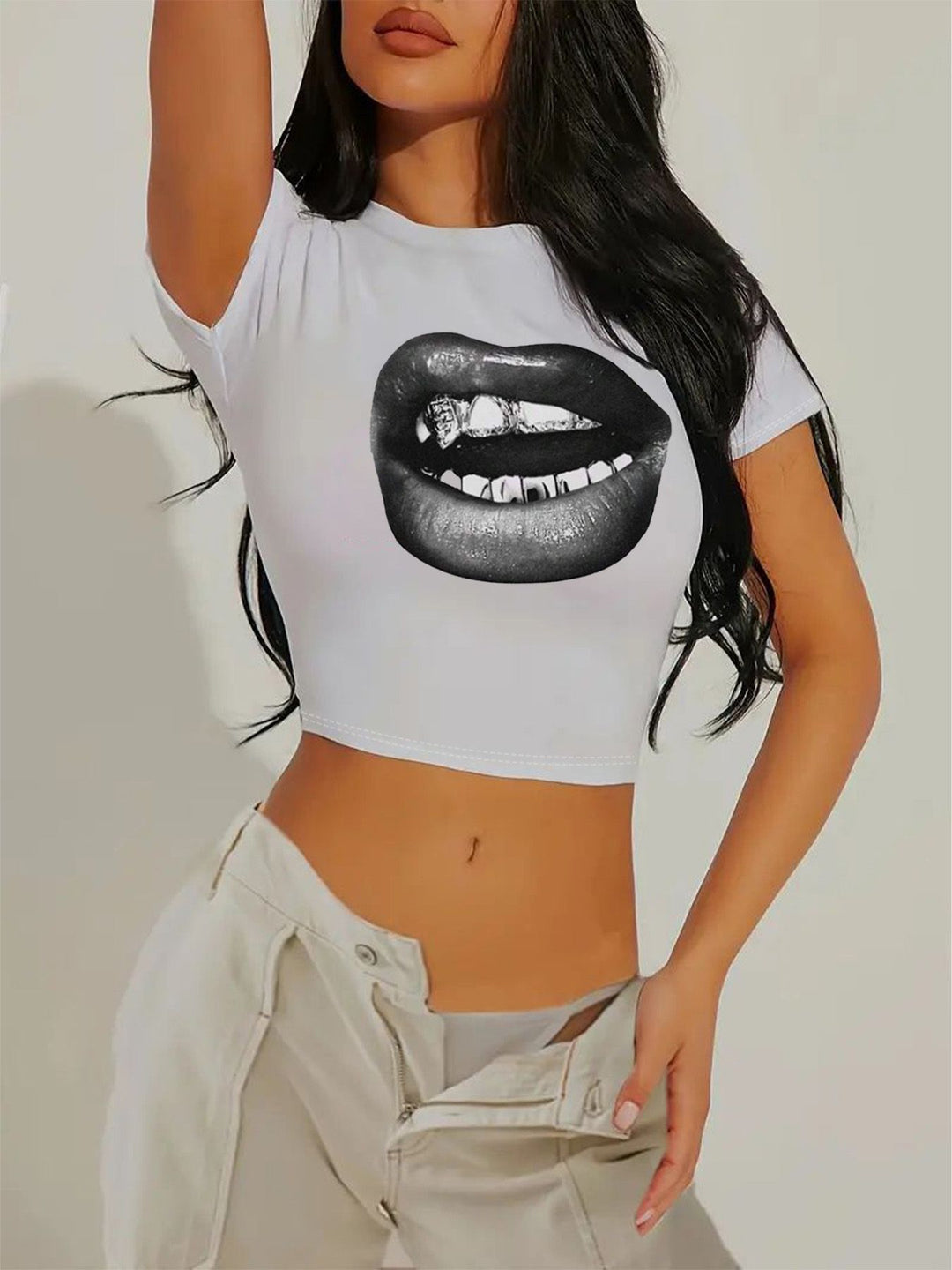 Damen Crop-T-Shirt mit auffälligem Statement-Print Drune 1777452337