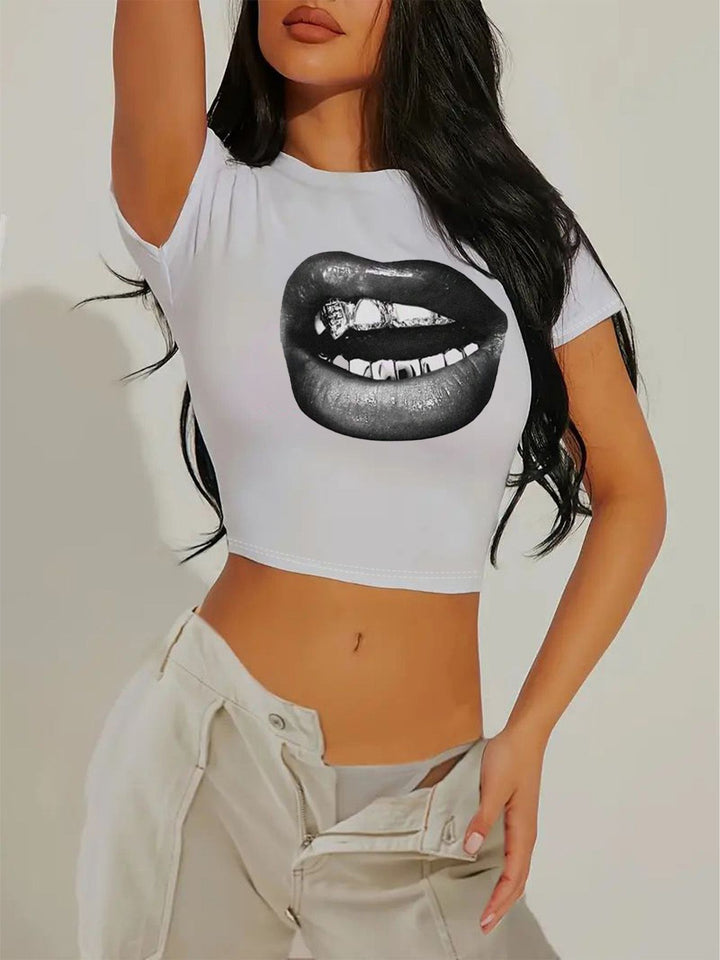Damen Crop-T-Shirt mit auffälligem Statement-Print Drune 1777452337