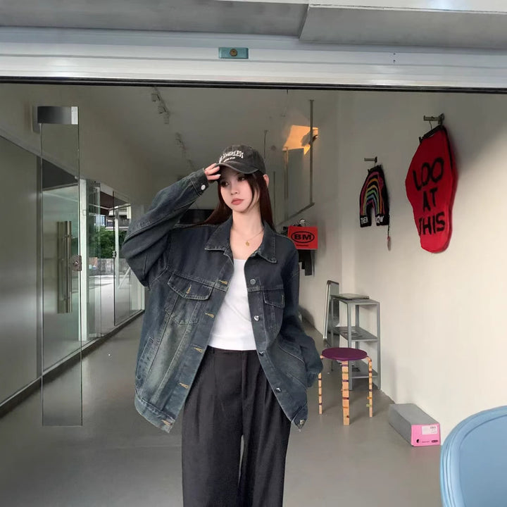 Damen Jeansjacke mit Vintage-Waschung und praktischen Taschen Drune