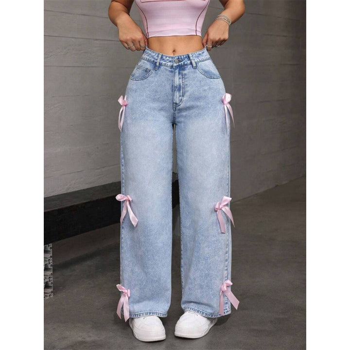 Damen Weite Jeans mit dekorativen Schleifen-Details Drune