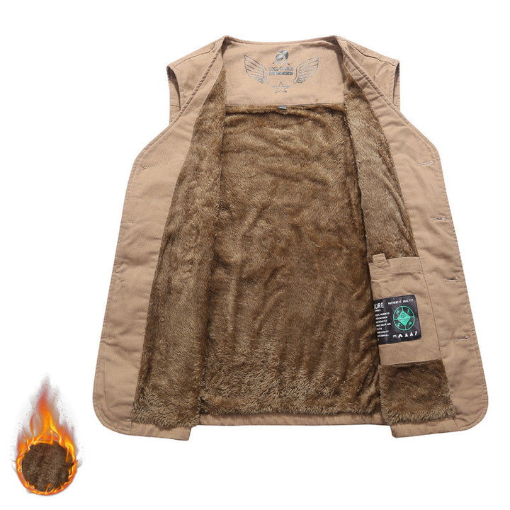 Herren Ärmellose Canvas‑Teddyweste mit wärmender Fleece‑Innenlage und aufgesetzten Taschen Drune