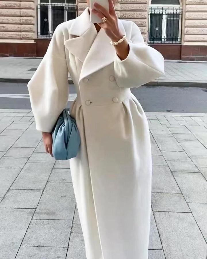 Damen nan taillierter Doppelreihiger Trenchcoat mit weitem Ärmel und hohem Beinschlitz Drune