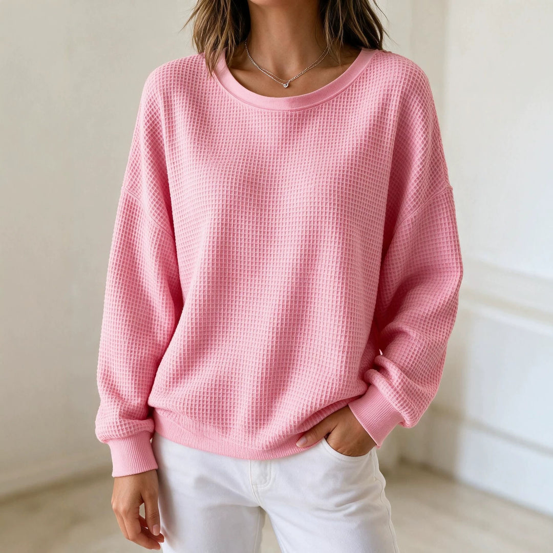 Damen Oversize Waffelstrick-Sweatshirt mit Rundhalsausschnitt Drune