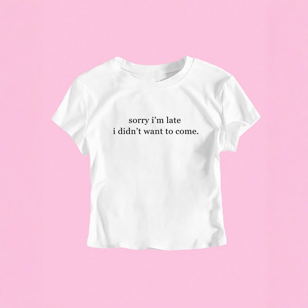 Damen Crop-T-Shirt mit witzigem Schriftzug und figurformendem Schnitt Drune