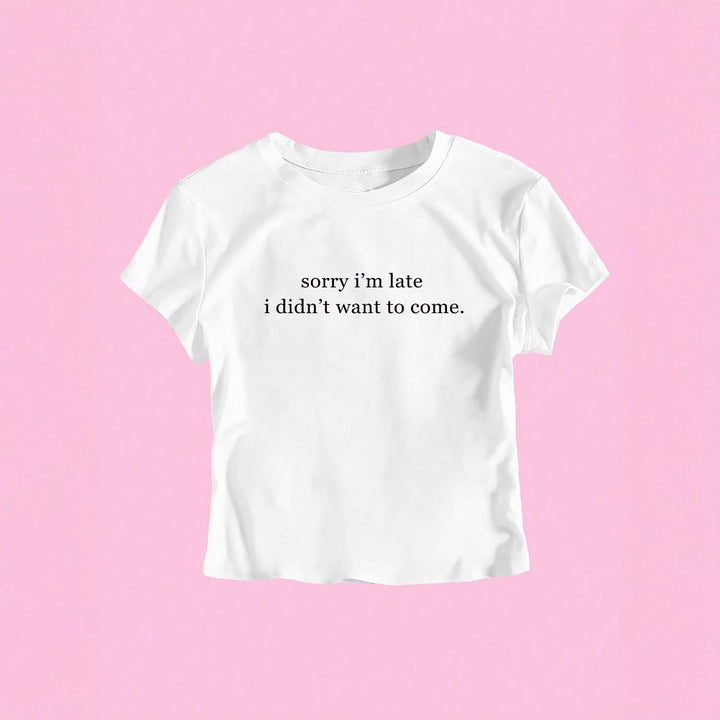 Damen Crop-T-Shirt mit witzigem Schriftzug und figurformendem Schnitt Drune