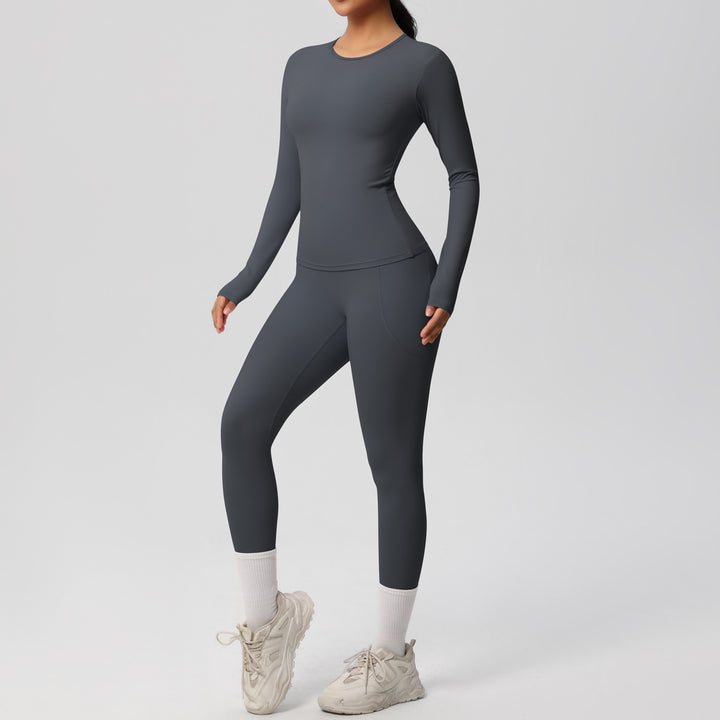 Damen Fitness-Oberteil und Hochbund-Leggings Set mit feuchtigkeitsableitender Technologie und ergonomischer Passform Drune