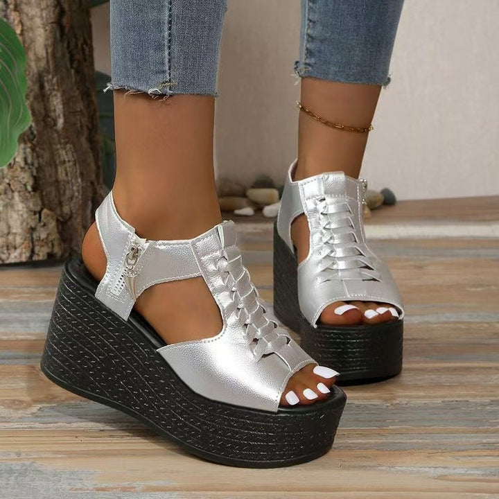 Damen Plateau-Sandalen mit elastischen Schnürungen und Reißverschluss Drune
