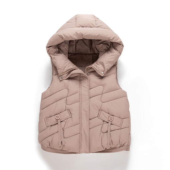 Damen Modische Steppweste mit Kapuze und eleganten Strickärmel Drune