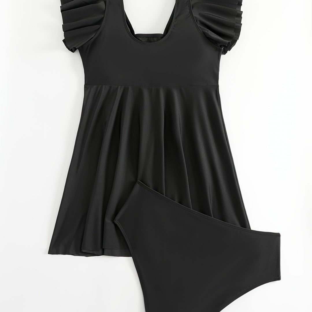Damen figurbetonter Badeanzug mit elegantem Rüschendesign Drune