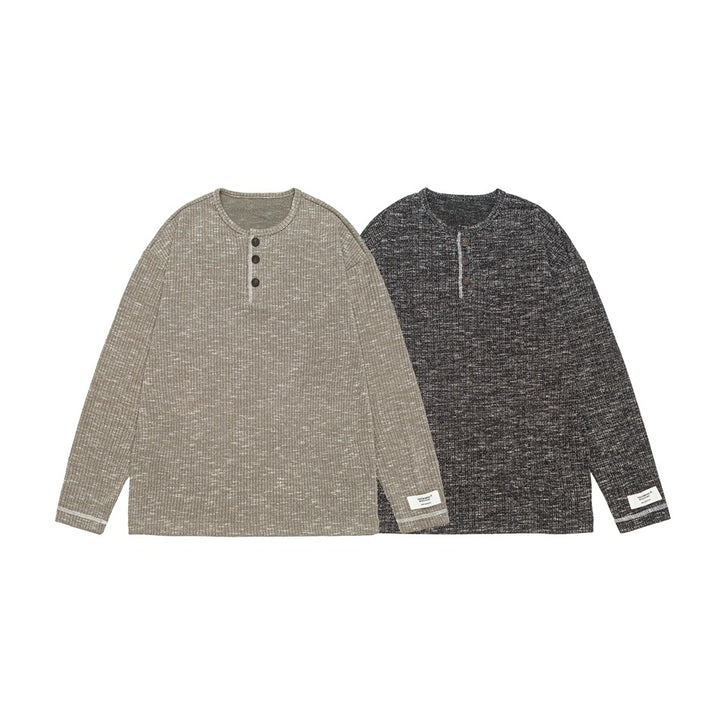 Unisex Thermo-Waffelstrick-Henleyshirt mit Knopfleiste und Rippstruktur Drune