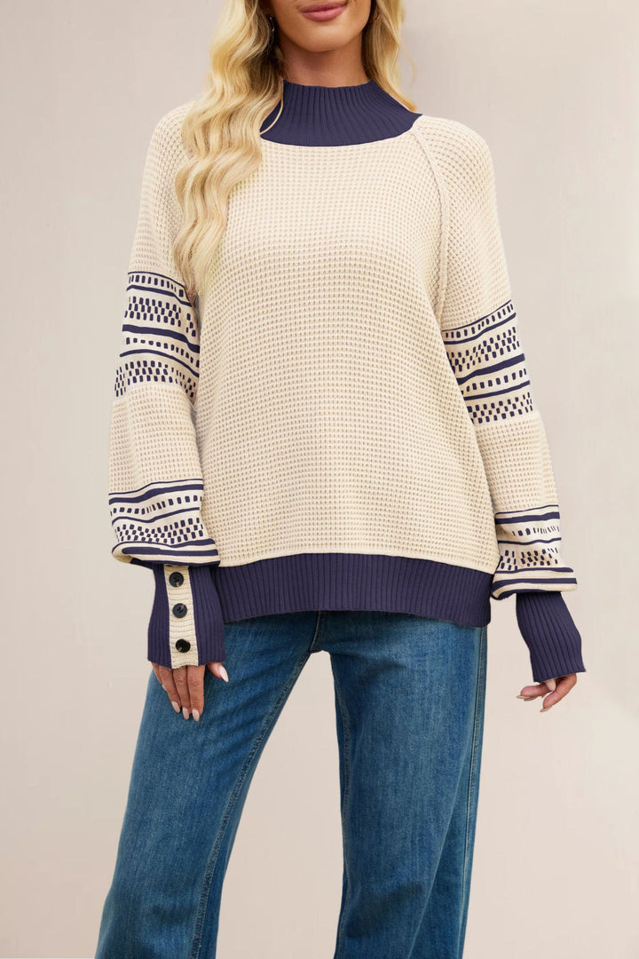 Damen Großer Strickpullover mit Stehkragen und Details von Drune