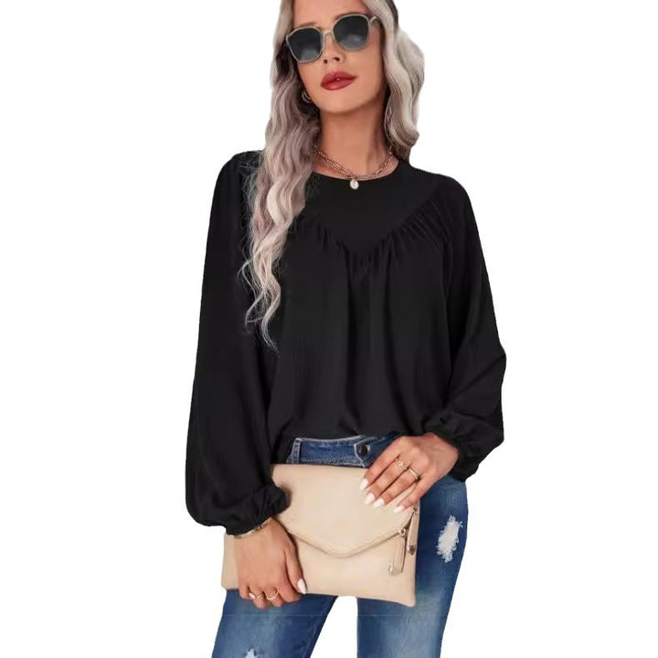 Damen lässiges Blusenshirt mit weit ausgestellten Ärmeln und feiner Rippstruktur Drune