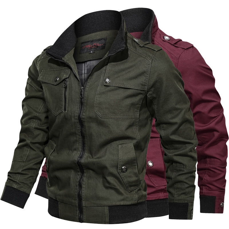 Herren Canvas-Fieldjacke im Bomberstil mit Rippsaum, Stehkragen und Utility-Taschen Drune