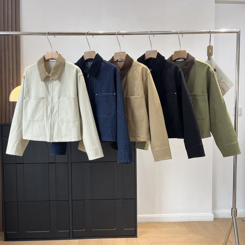Damen modische cropped Übergangsjacke mit zeitloser Cordsäule Drune