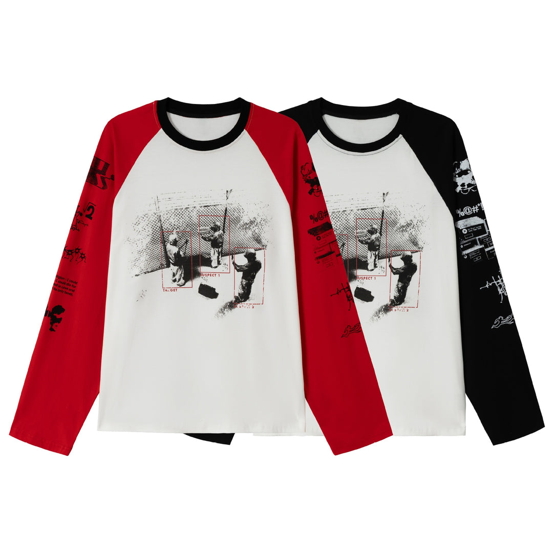 Unisex Langarm-Raglanshirt mit grafischem Print und kontrastierendem Rundhalsausschnitt Drune