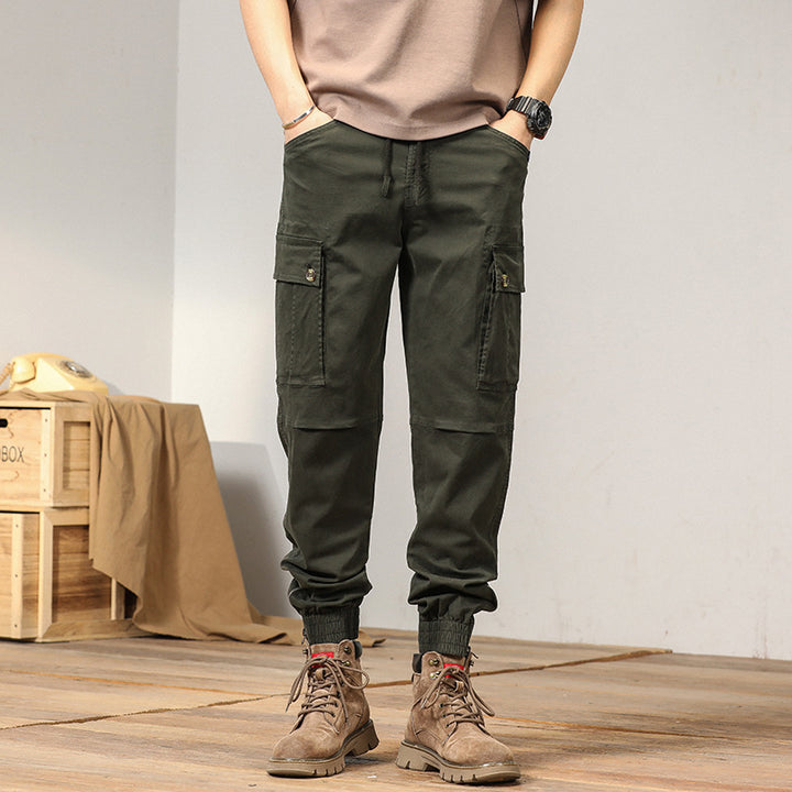 Herren Multifunktionale Canvas-Cargohose im Joggerstil mit elastischem Knöchelabschluss, Klappentaschen und Knieverstärkung Drune