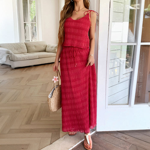 Damen Lässiges Maxi-Kleid mit Trägern und elastischem Bund Drune