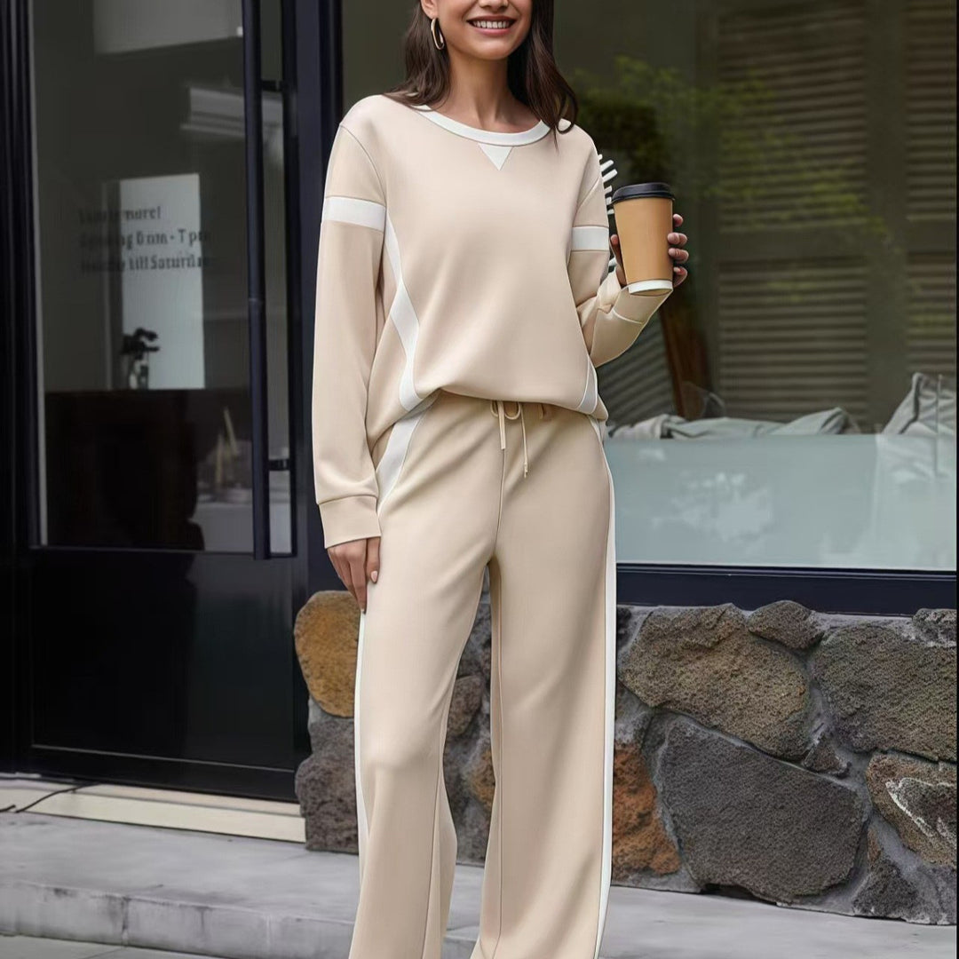 Damen Lounge-Set aus weichem Jersey mit weitem Bein und Kontraststreifen Drune