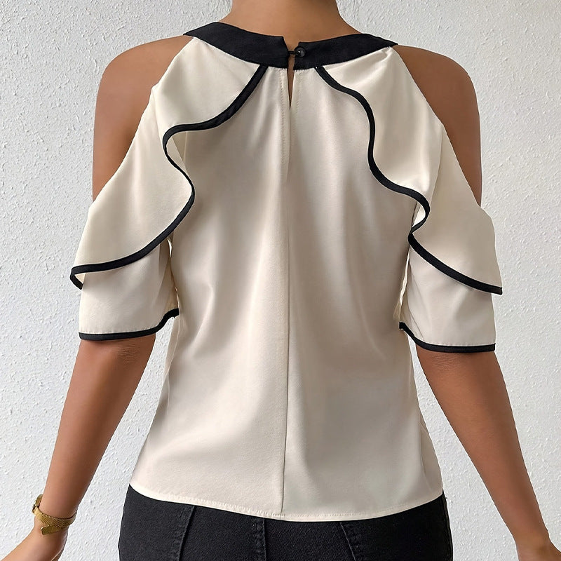 Damen Elegantes Oberteil mit Rüschendetails und Schleifen-Ausschnitt Drune