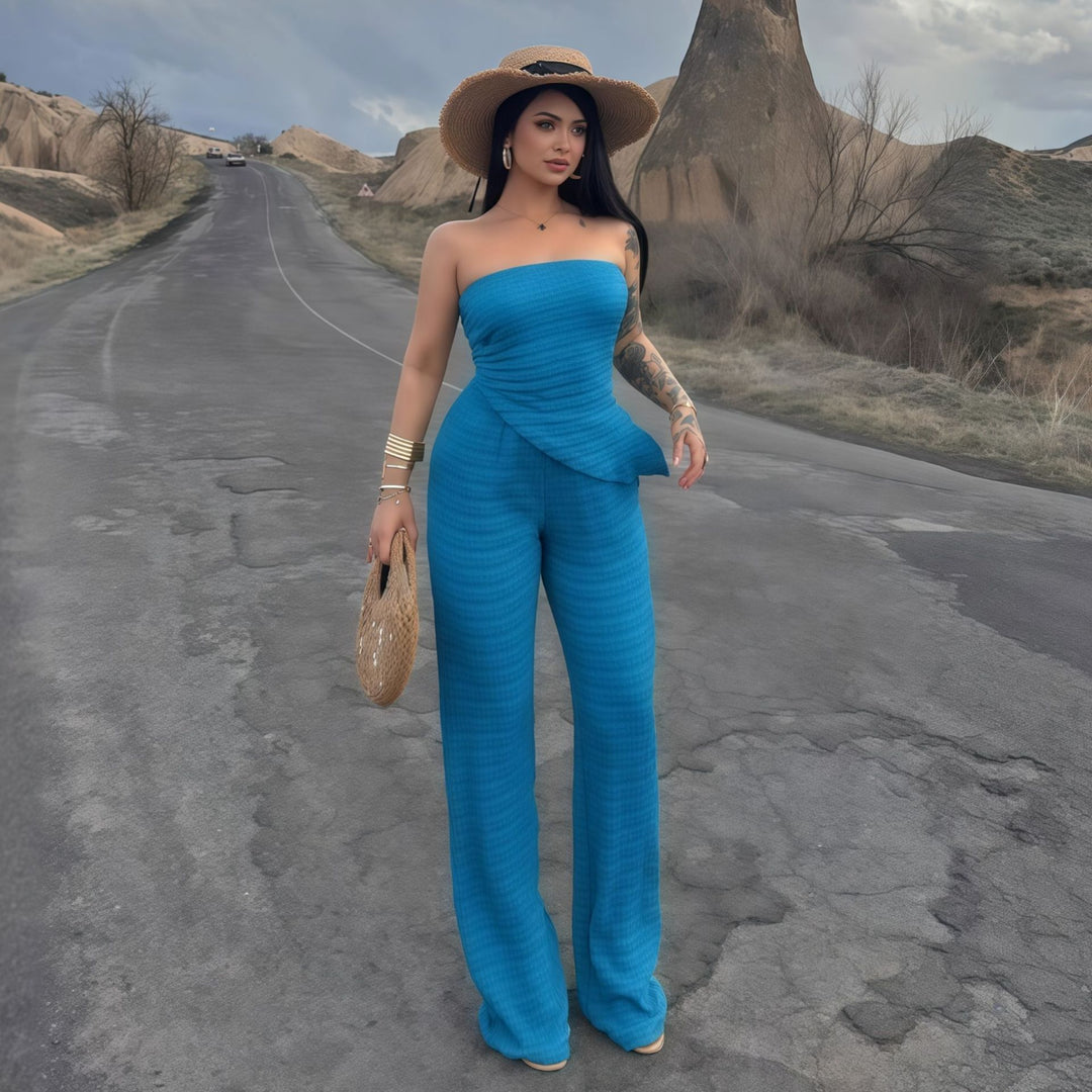 Damen eleganter Jumpsuit mit schulterfreiem Design und asymmetrischem Saum Drune