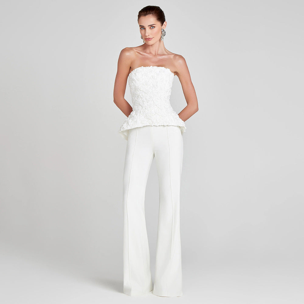 Damen Elegantes Peplum-Top mit ausgestellter Hose Drune
