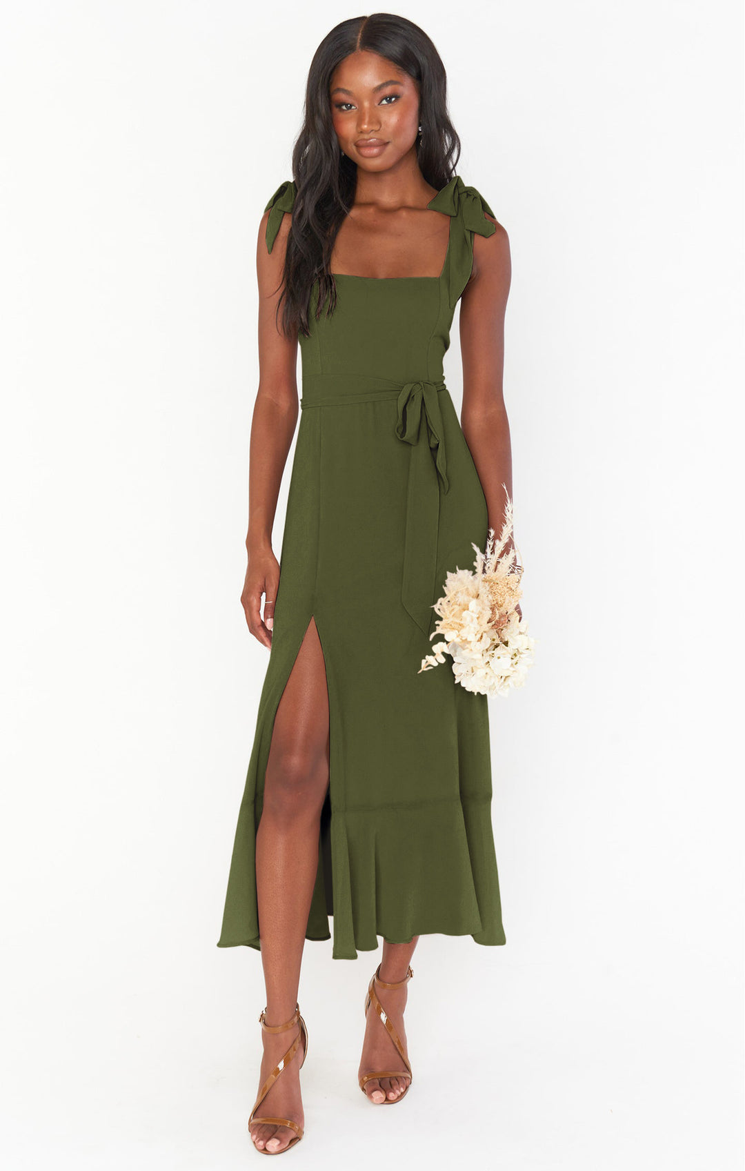 Damen Maxi-Kleid mit verspielten Trägern und elegantem Schlitz Drune