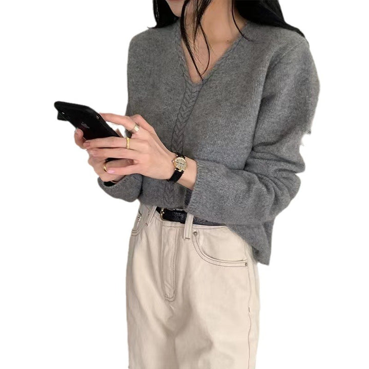 Damen Oversized V-Ausschnitt Pullover mit feiner Strickstruktur Drune