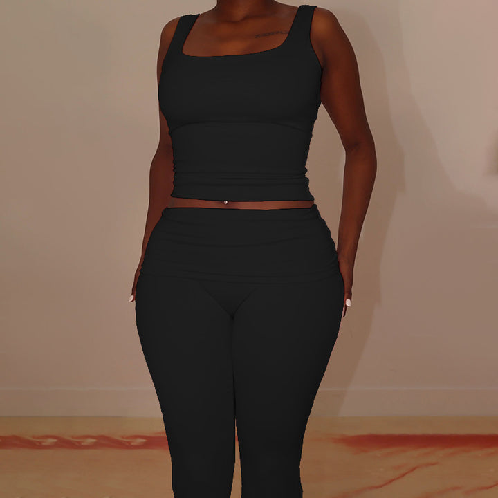 Damen Sportliches Crop-Top und legere Flared Pants Set Drune