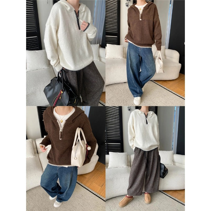 Damen kuscheliger Hoodie mit Halbreißverschluss und bequemer Passform Drune