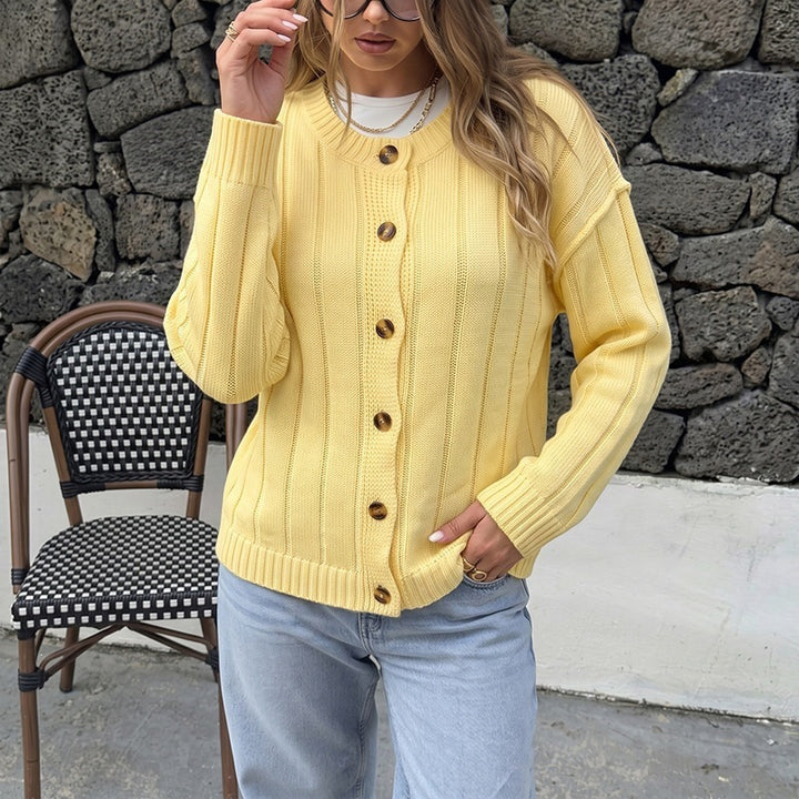 Damen Strickjacke mit Knöpfen und Rippstruktur Drune