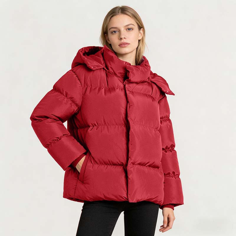Damen Gefütterte Oversized-Steppjacke mit Kapuze und hohem Stehkragen Drune