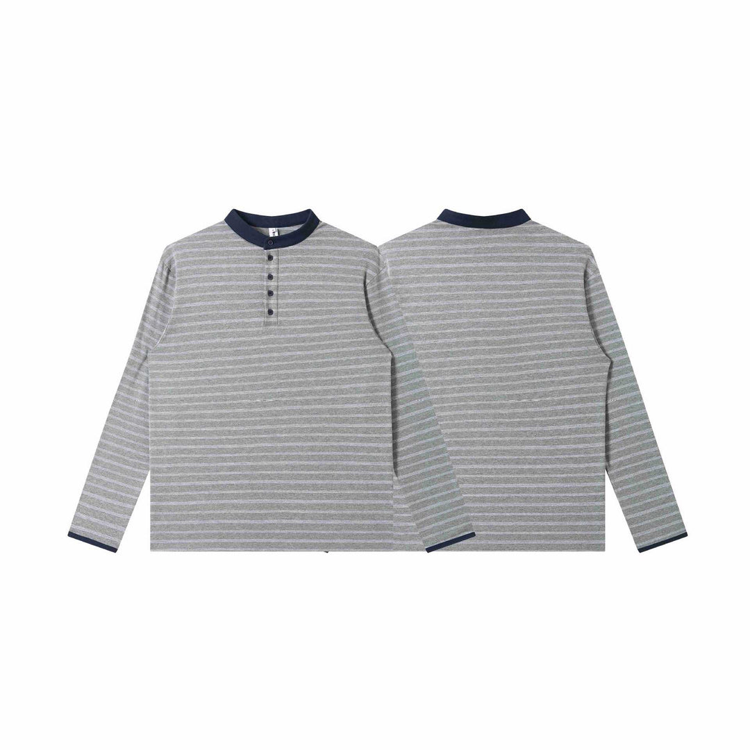 Herren Gestreiftes Langarm-Henleyshirt mit Stehkragen und feiner Ringelstruktur Drune