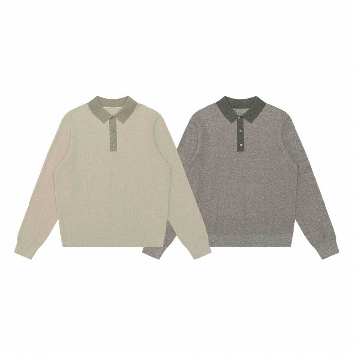Unisex Feinstrick-Polopullover mit Henley-Knopfleiste und gerippten Bündchen Drune