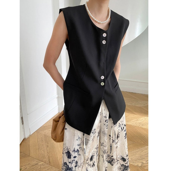 Damen elegante Weste mit Knopfdetails und praktischen Taschen Drune