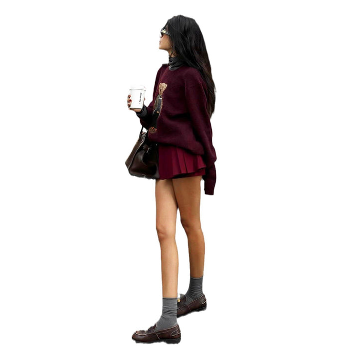Damen Strickpullover mit charmantem Bärenmotiv und legerem Schnitt Drune