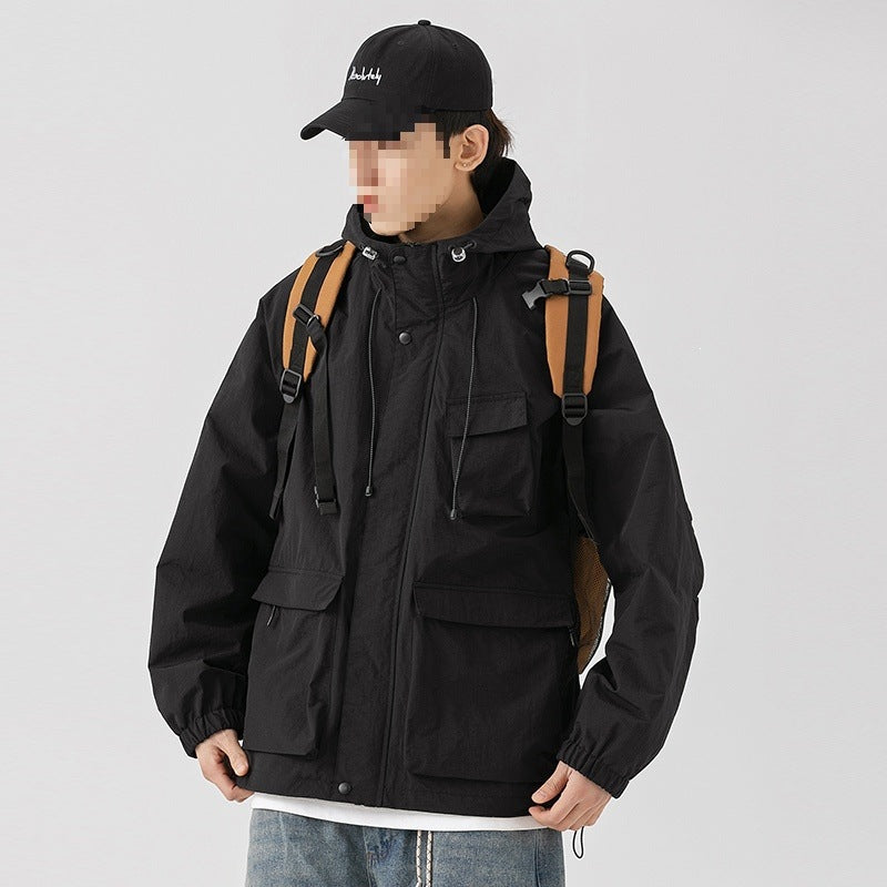 Damen Oversize Utility-Übergangsjacke mit Kapuze, Mehrfach-Taschen & Kordelzug Drune