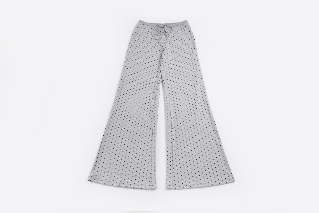 Damen Weite Lounge‑Hose mit Tunnelzug, hoher Taille und Polka‑Dot Struktur Drune