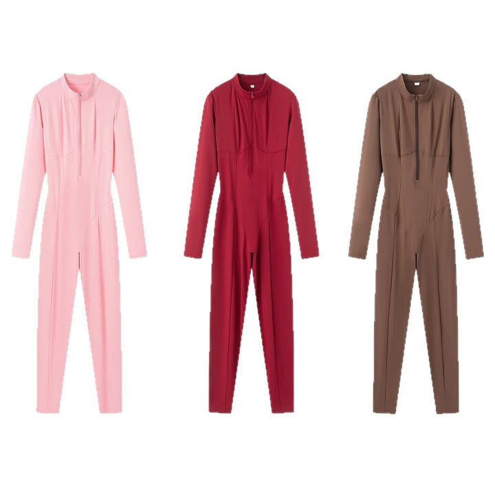 Damen Sportlicher Langarm-Unitard mit 1/2-Reißverschluss und körpernaher Passform Drune