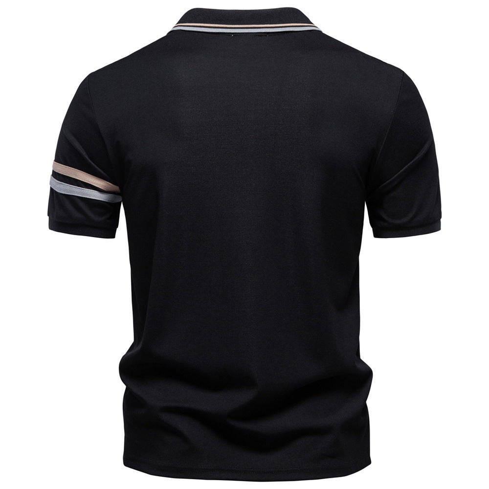 Herren nan atmungsaktives elastisches Poloshirt mit kurzem Reißverschluss und Kontraststreifen an Ärmeln Drune