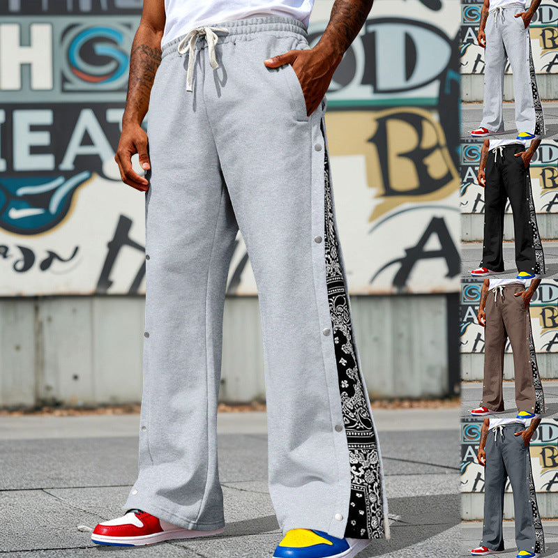 Herren Weite Snap-Trackhose mit Tunnelzug, seitlicher Bandana-Blende und Druckknopfleiste Drune