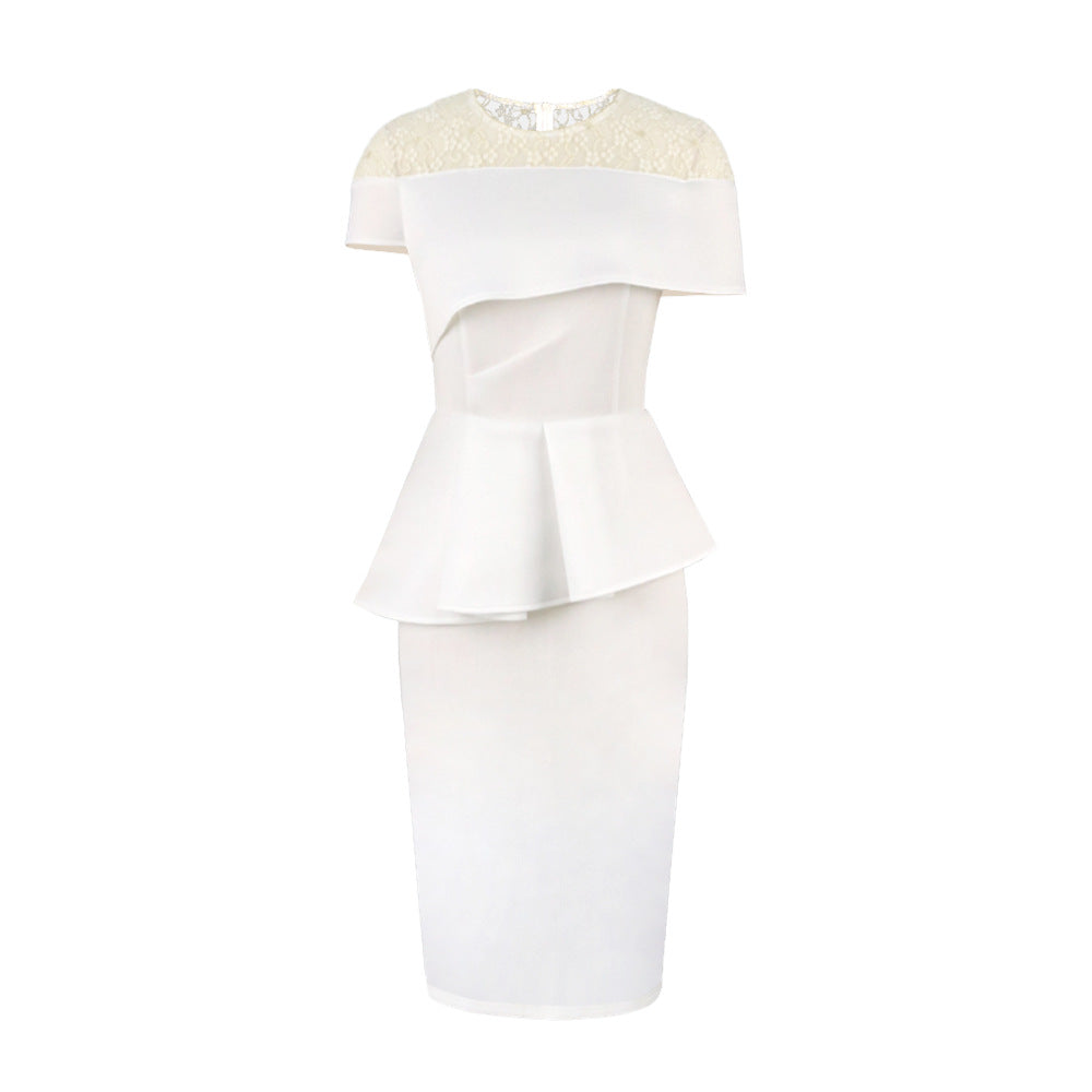 Damen elegantes Kleid mit raffiniertem Peplum-Schnitt und Spitzenakzenten Drune