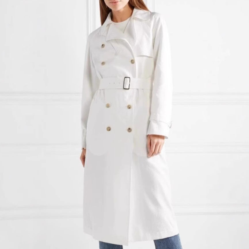 Damen Midilanger Einreihiger Trenchcoat mit Sturmlasche und verstellbaren Manschetten Drune