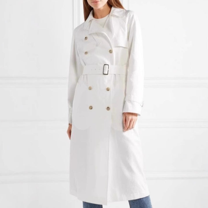 Damen Midilanger Einreihiger Trenchcoat mit Sturmlasche und verstellbaren Manschetten Drune