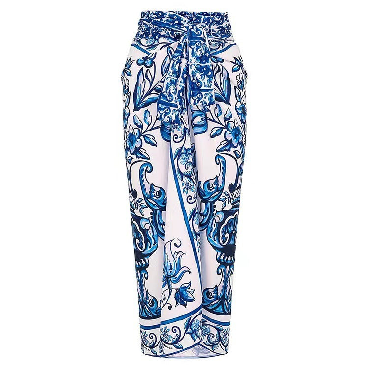 Damen Badeanzug mit floralem Druck und passendem Wickelrock Drune