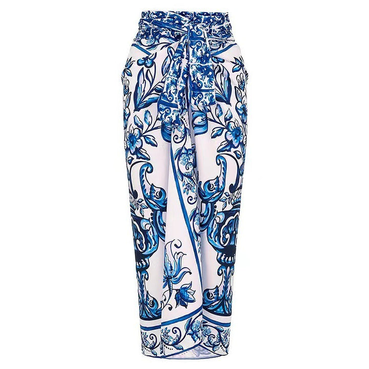 Damen Badeanzug mit floralem Druck und passendem Wickelrock Drune