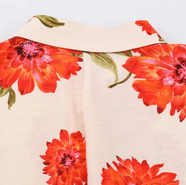 Damen Oversize‑Bluse mit leuchtendem Blumenprint, kastiger Silhouette und dreiviertelärmeln Drune