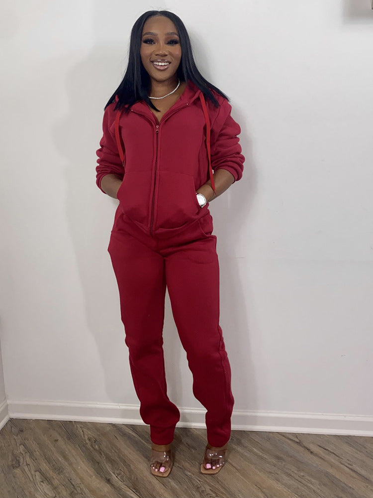 Damen nan Komfort-Zip-Hoodie mit taillenhoher Bootcut-Jogginghose Set Drune