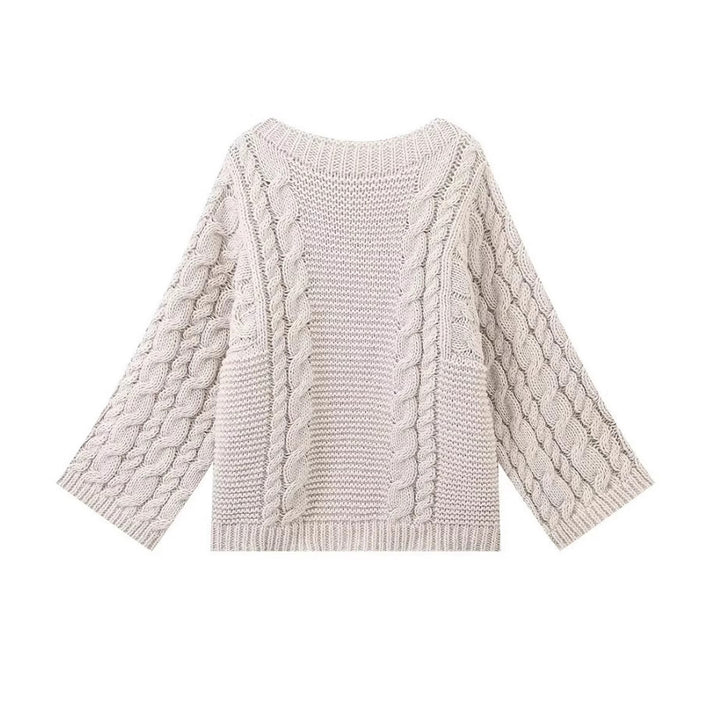 Damen kuscheliger Strickpullover mit Zopfmuster und weitem Schnitt Drune